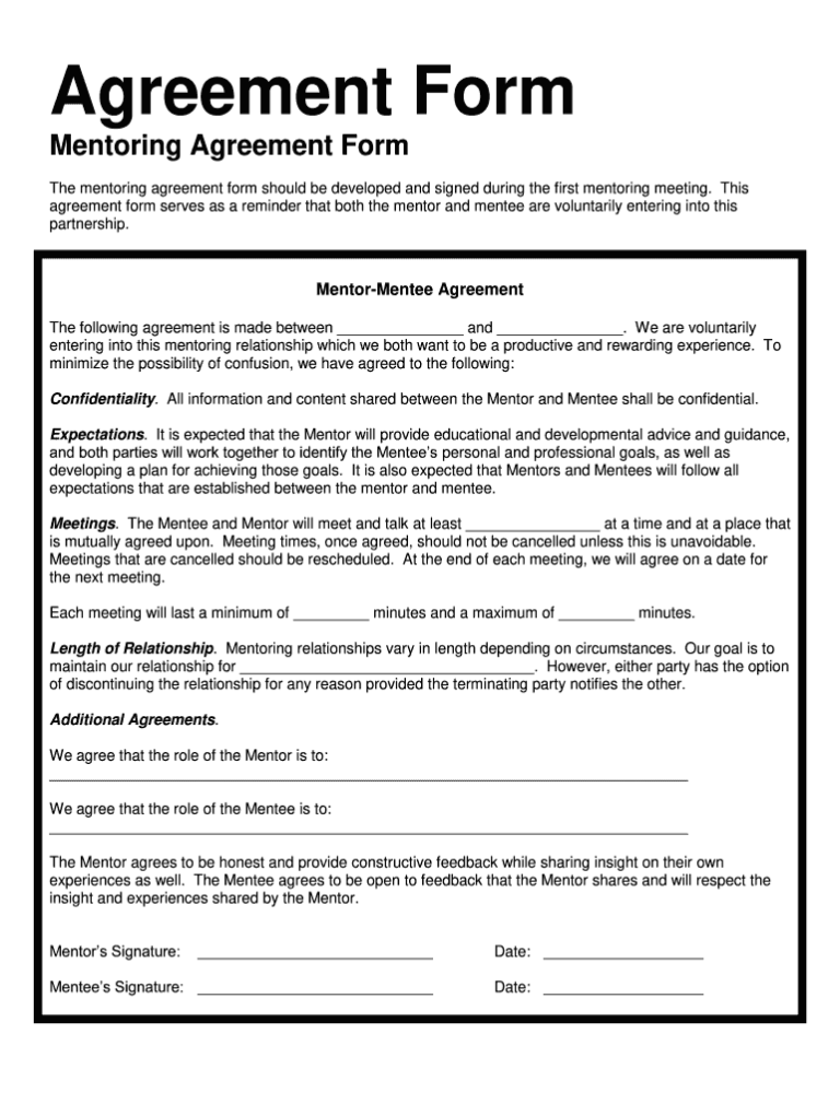 Coaching And Mentoring Agreement Template