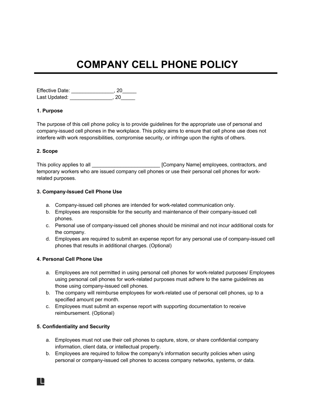 Company Cell Phone Agreement Template