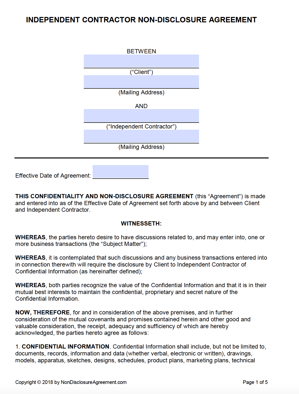 Contractor Non Disclosure Agreement Template