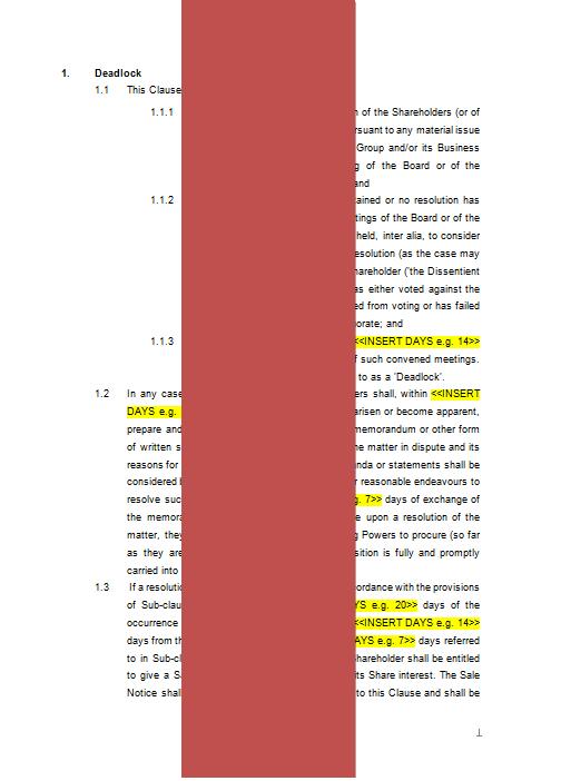 Deadlock Clause Shareholder Agreement Template