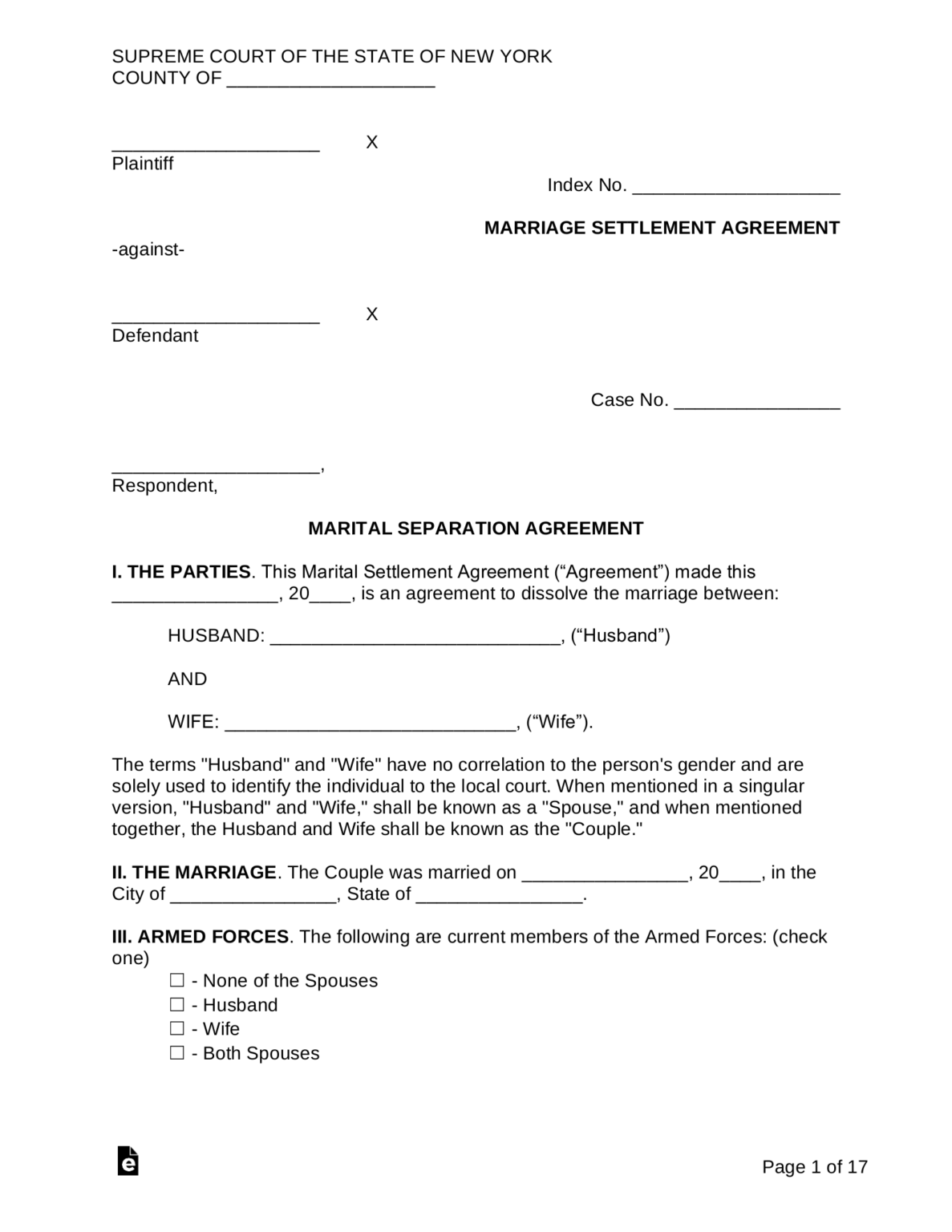 Prenuptial Agreement Template New York