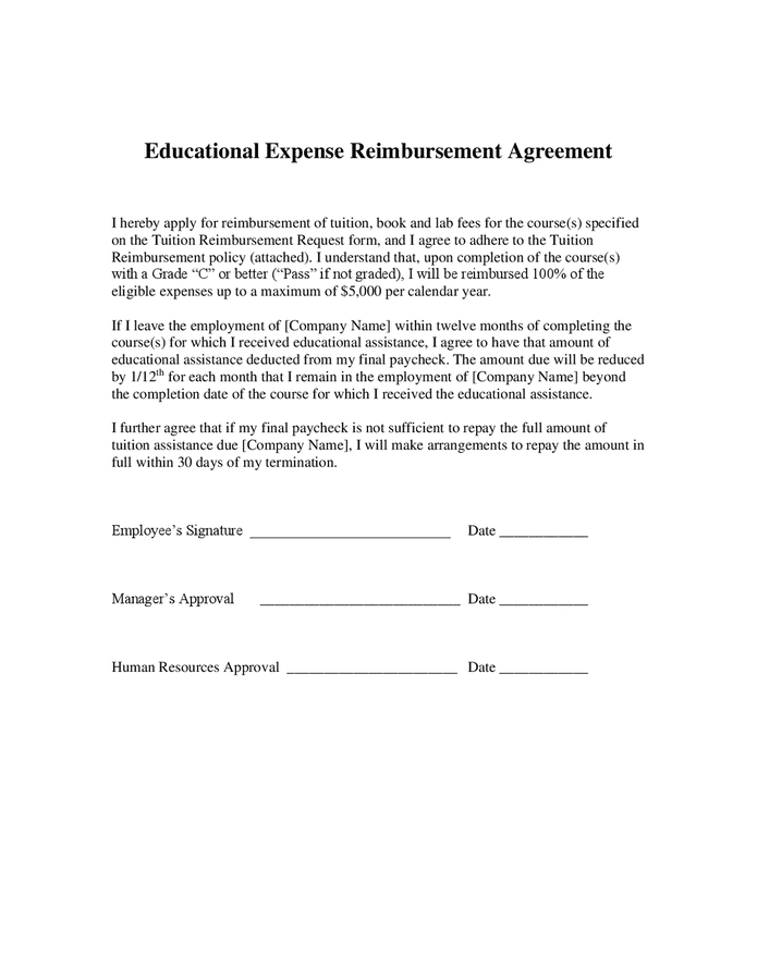 Employee Tuition Reimbursement Agreement Template