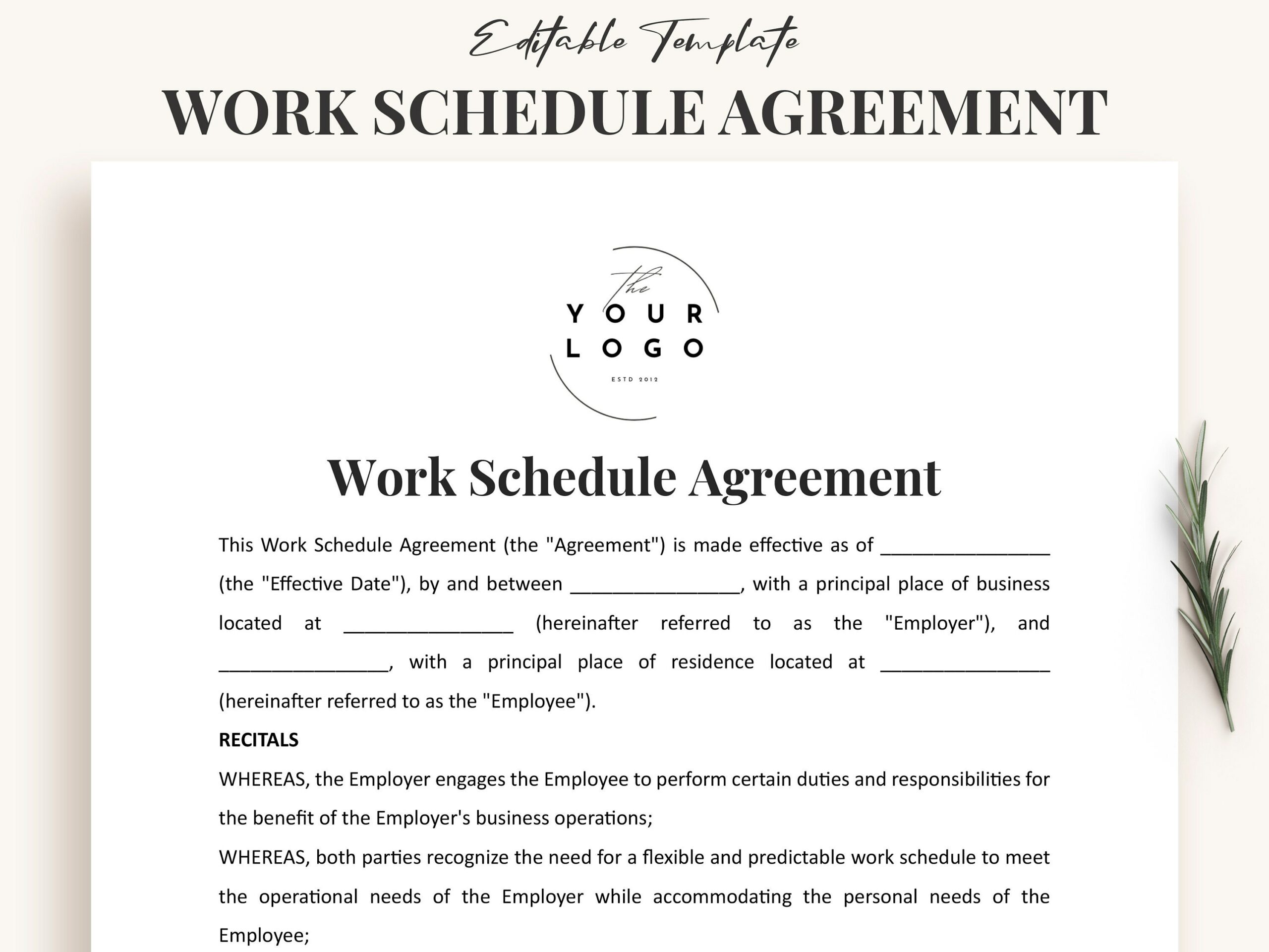 Employee Work Schedule Agreement Template