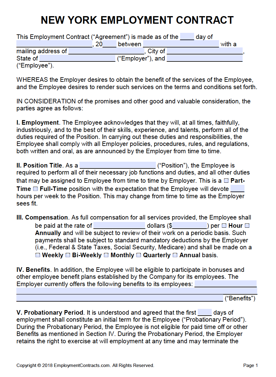Employment Agreement Template New York