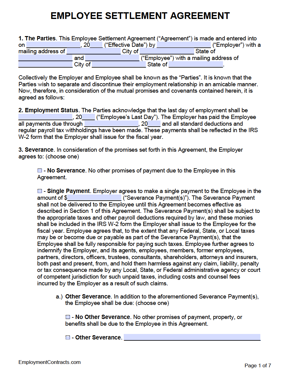 Employment Separation Agreement Template SHRM