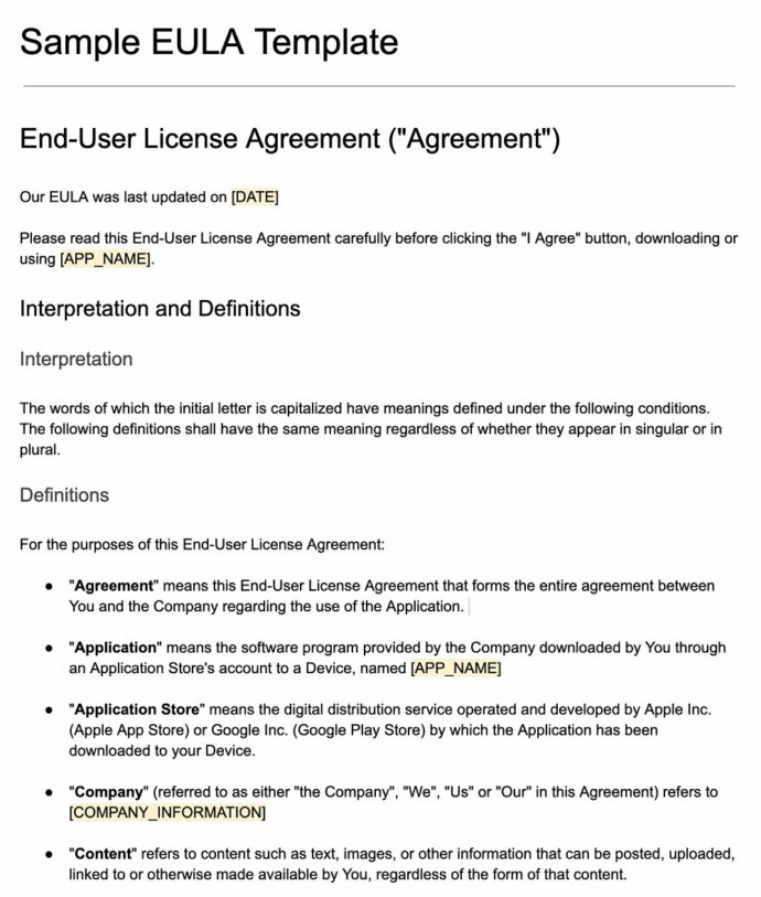 End User Licence Agreement Template