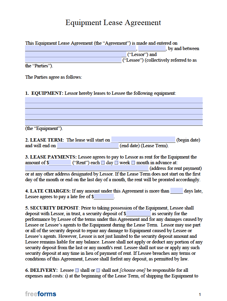 Equipment Lease to Own Agreement Template