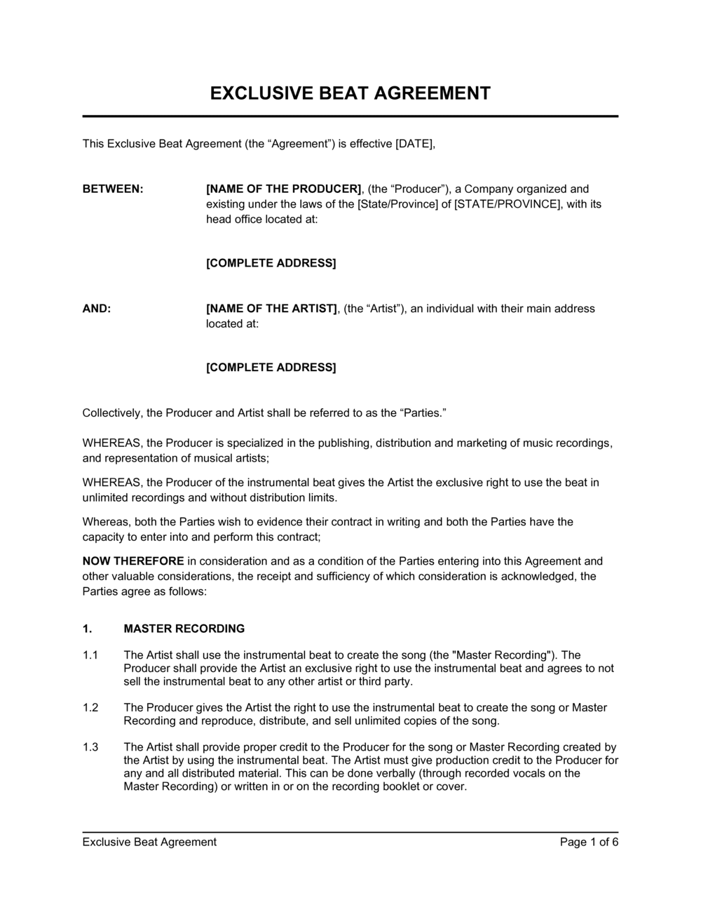 Exclusive Beat License Agreement Template