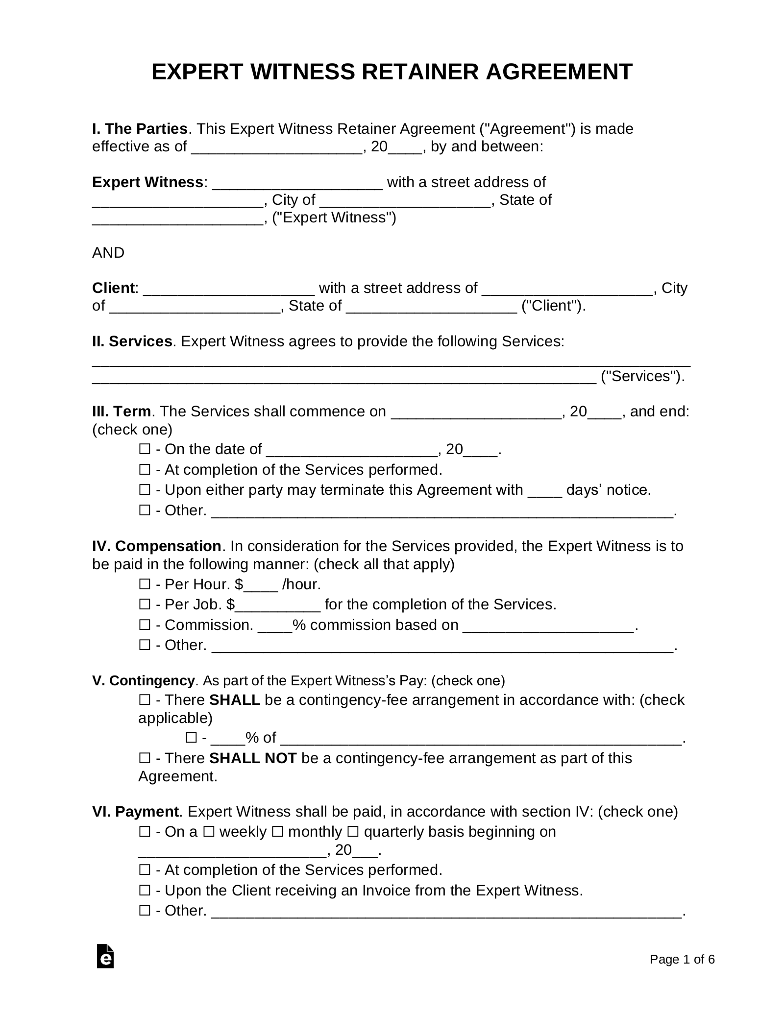 Expert Witness Retainer Agreement Template
