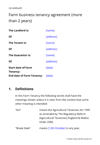 Farm Business Tenancy Agreement Template