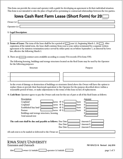 farm cash rent agreement template