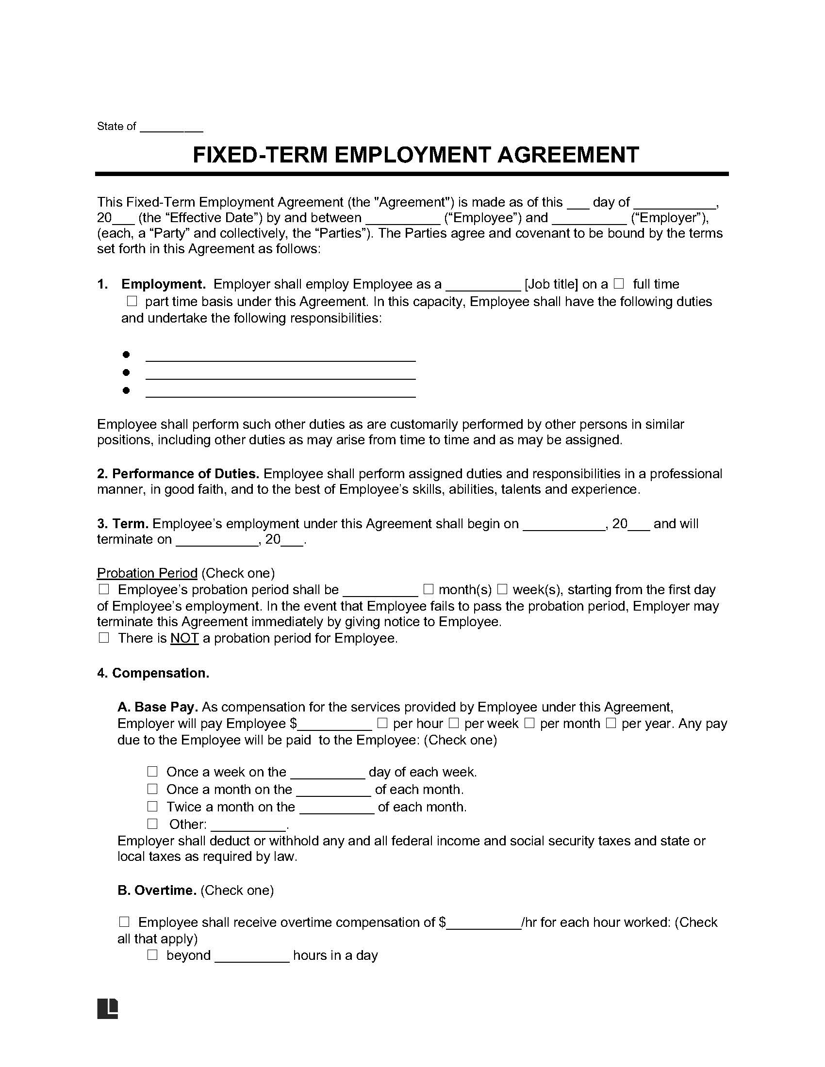 Fixed Term Employment Agreement Template