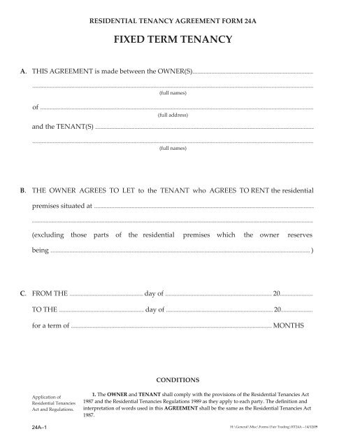 Fixed Term Tenancy Agreement Template