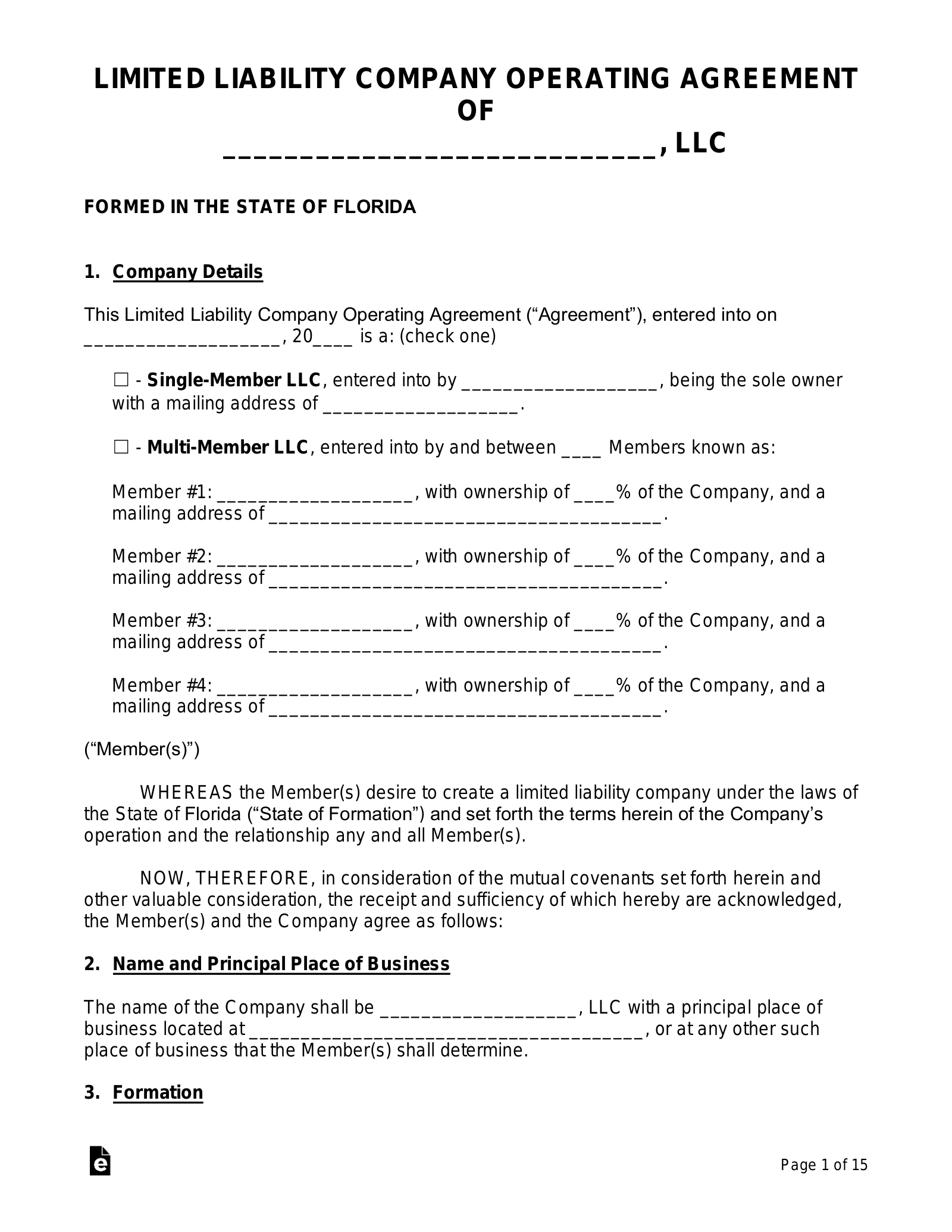 FL LLC Operating Agreement Template