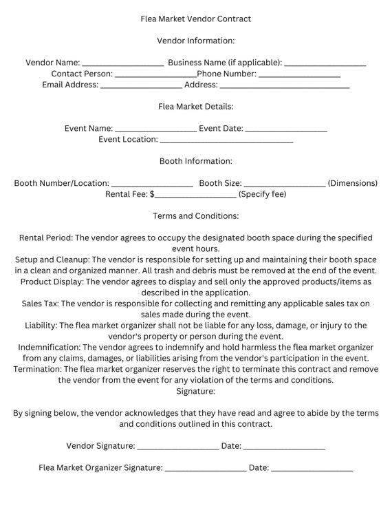 Flea Market Booth Rental Agreement Template