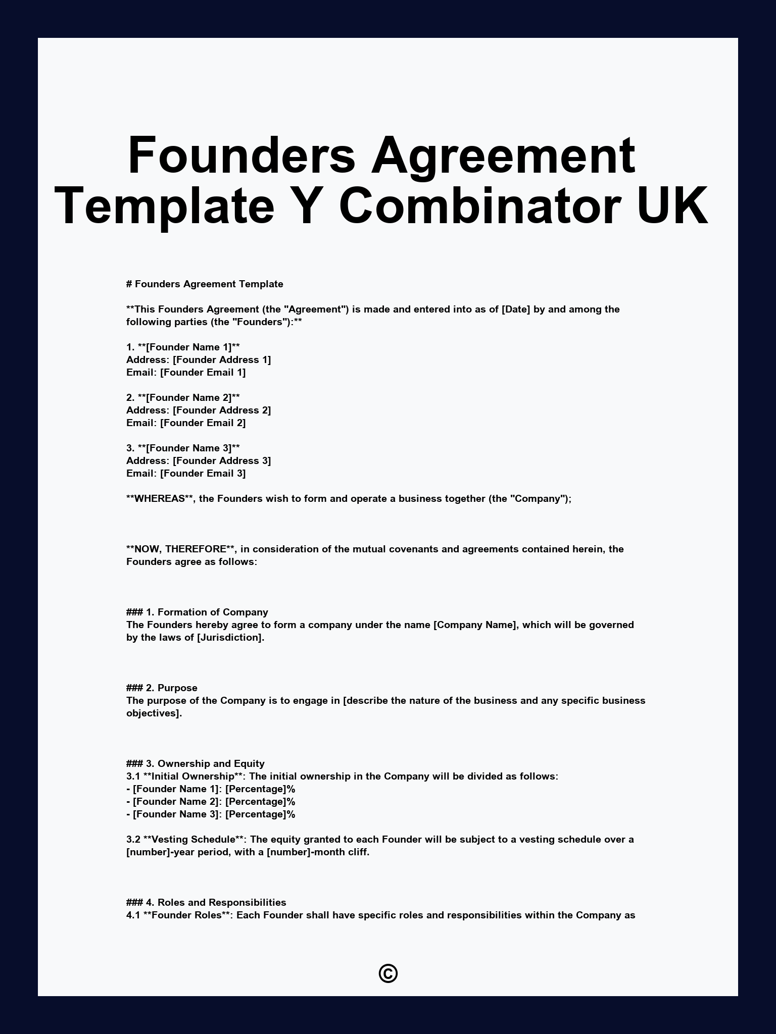 Founders Agreement Template Y Combinator