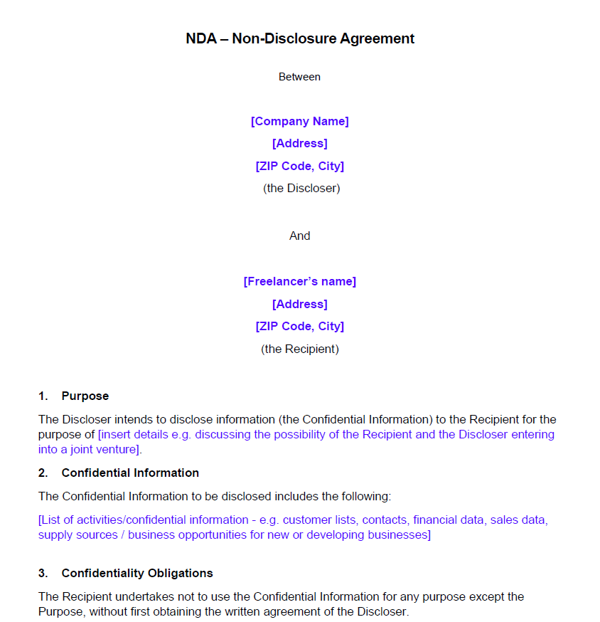 Freelance Non Disclosure Agreement Template