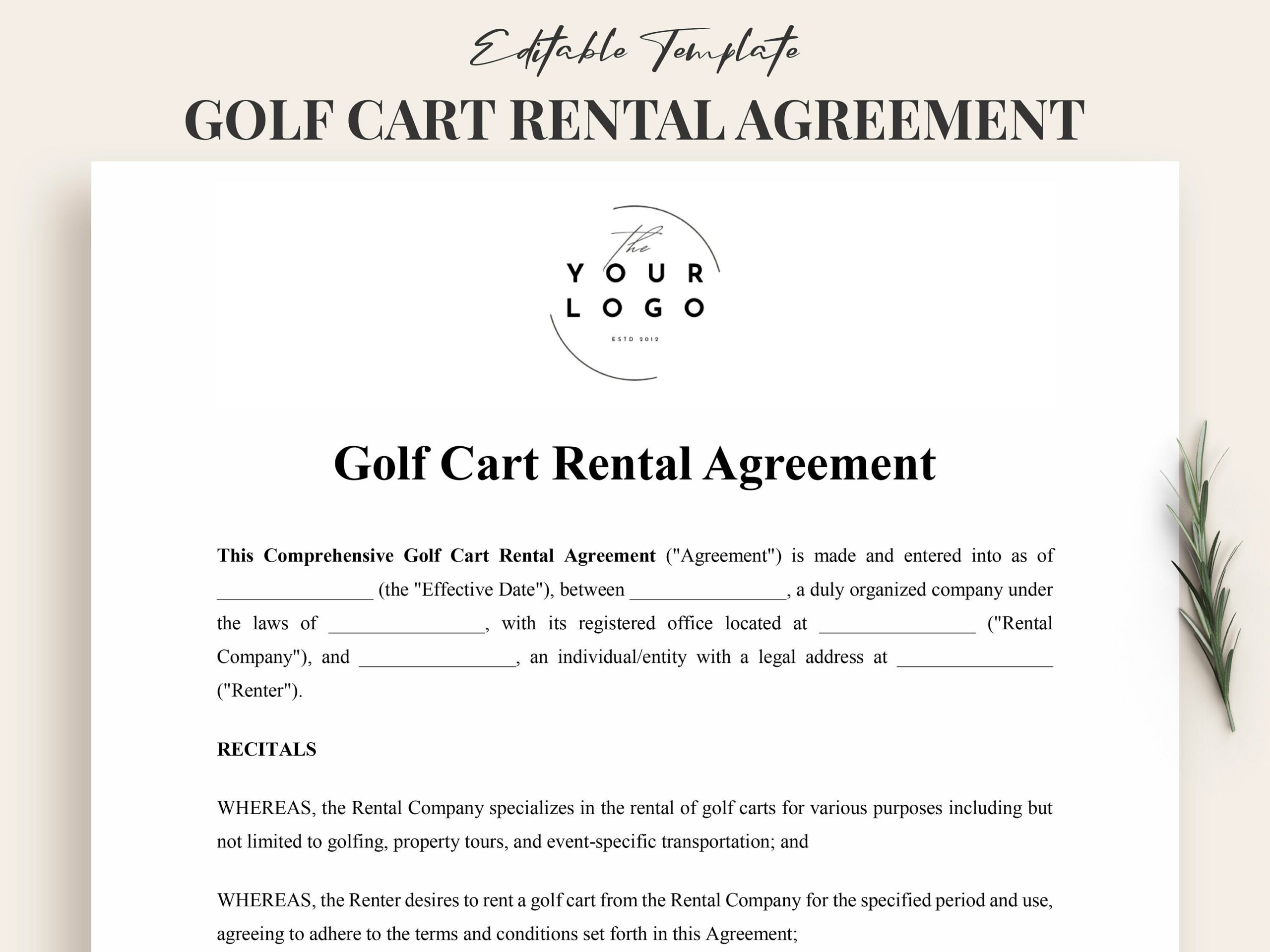 Golf Cart Rental Agreement Template