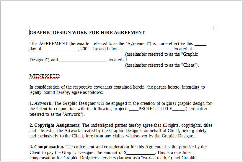 Graphic Design Work for Hire Agreement Template