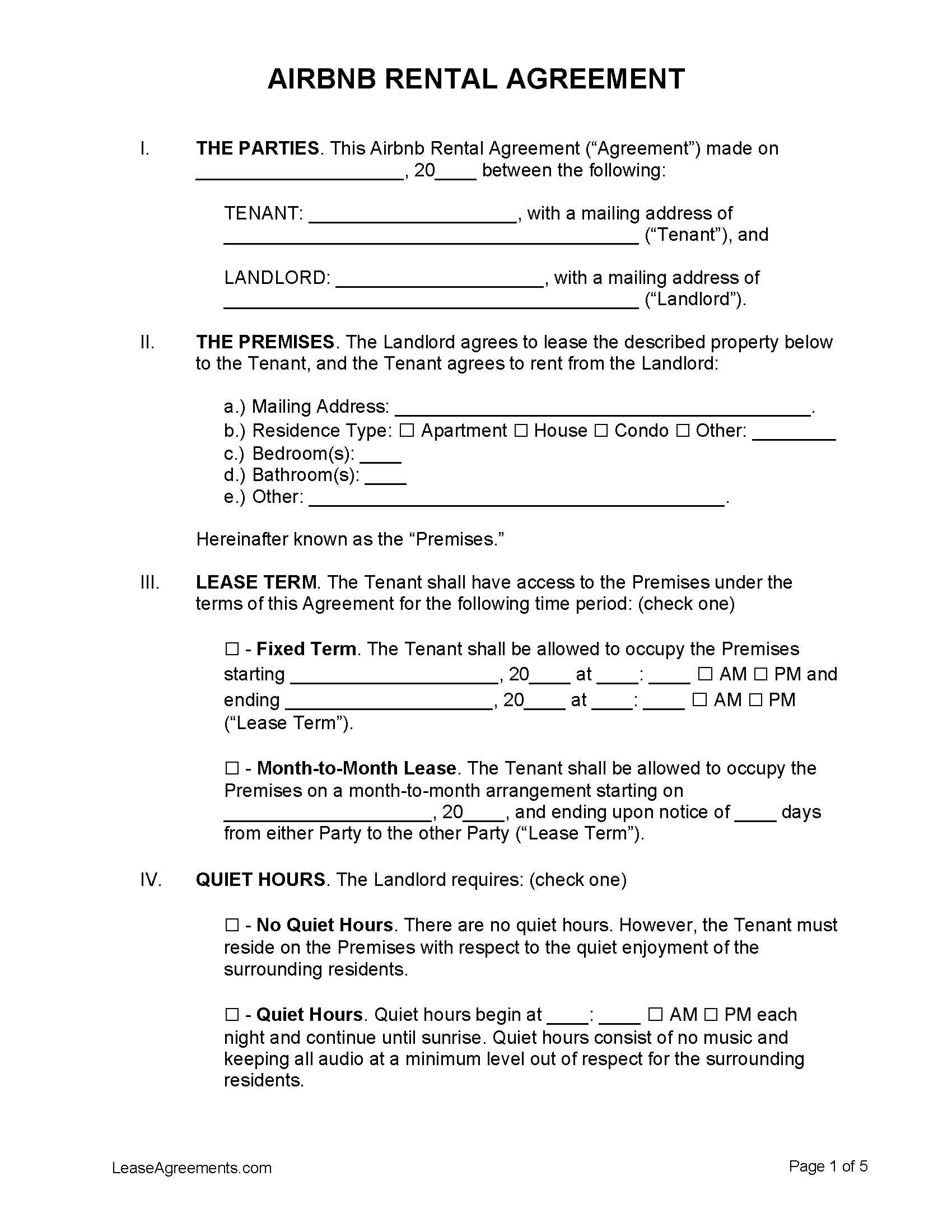 Guest Policy Lease Agreement Template