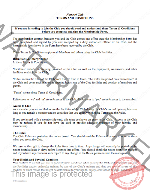 Health Club Membership Agreement Template