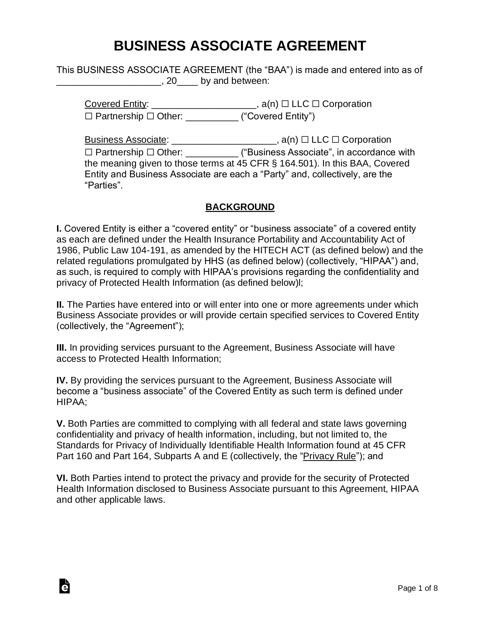 HIPAA Compliant Business Associate Agreement Template