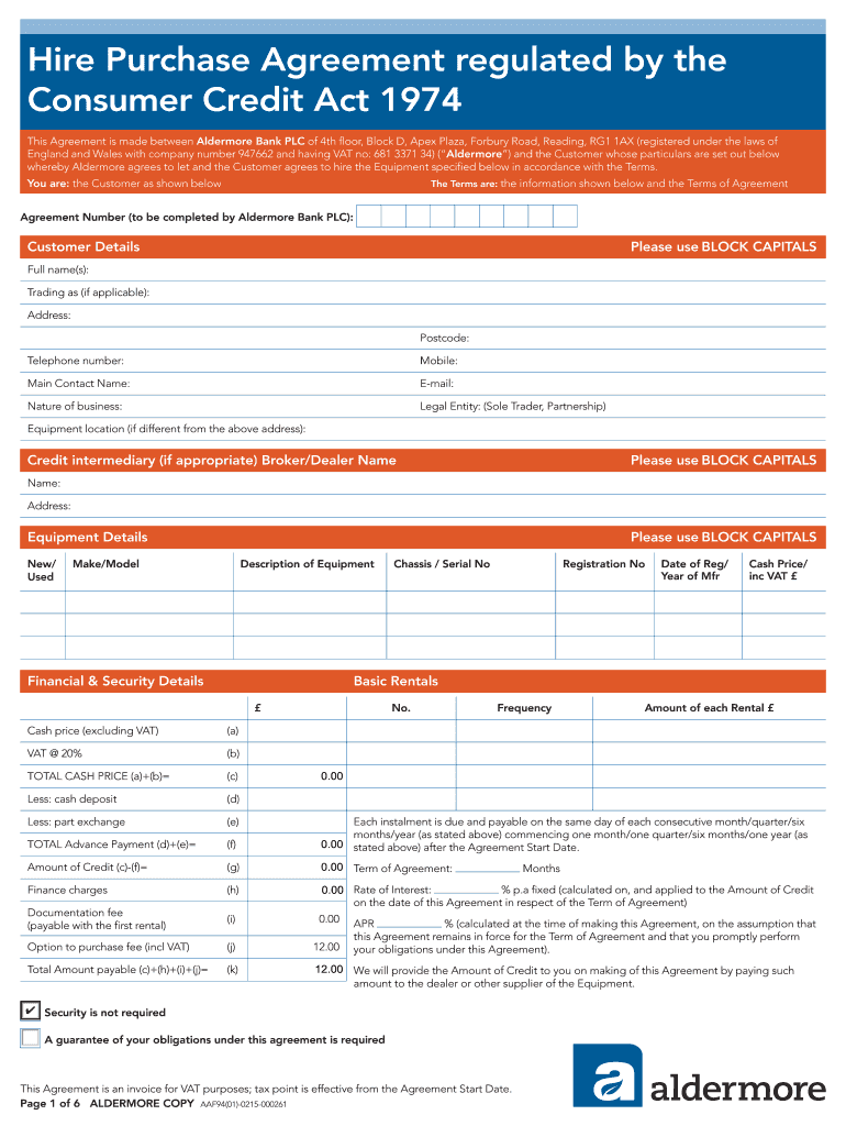 Hire Purchase Agreement Template Uk
