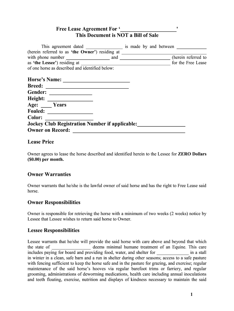 Horse Facility Lease Agreement Template
