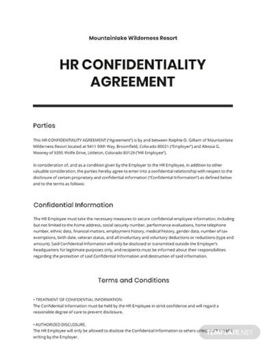 Human Resources Confidentiality Agreement Template