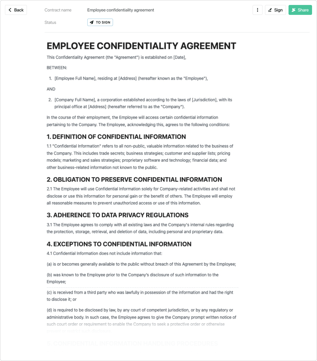 Human Resources Employee Confidentiality Agreement Template