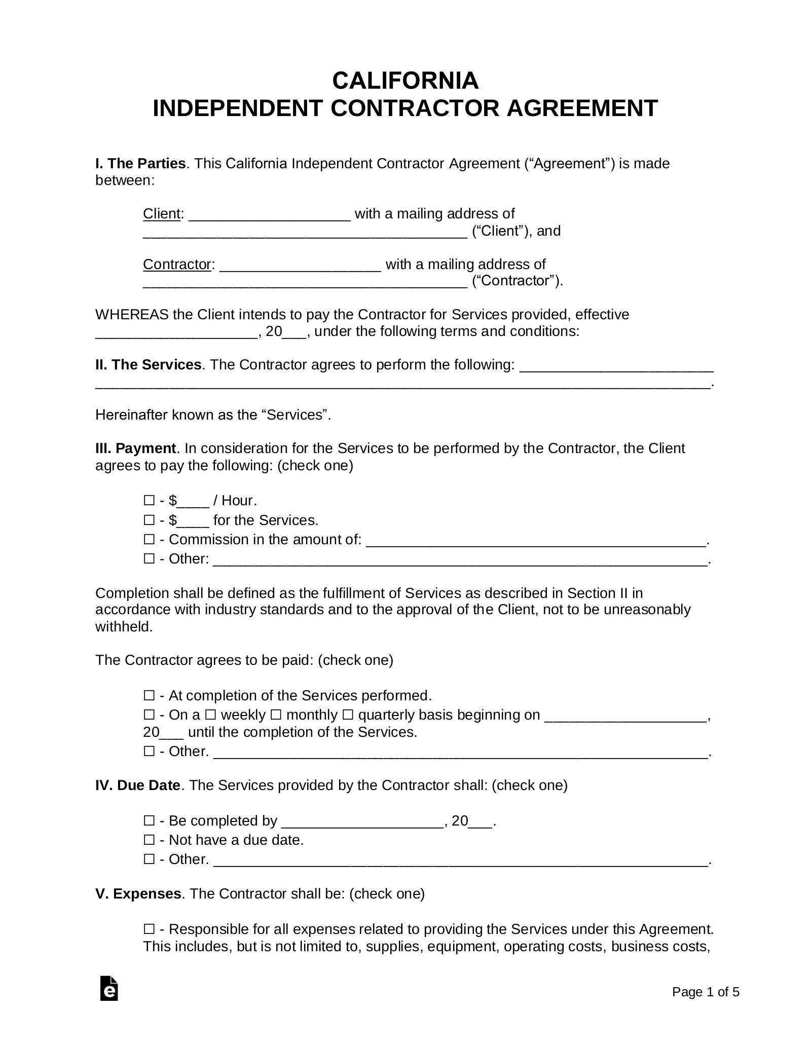 Independent Contractor Agreement Template California