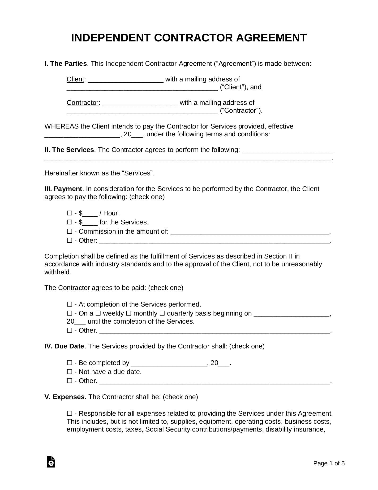 Independent Contractor Employment Agreement Template