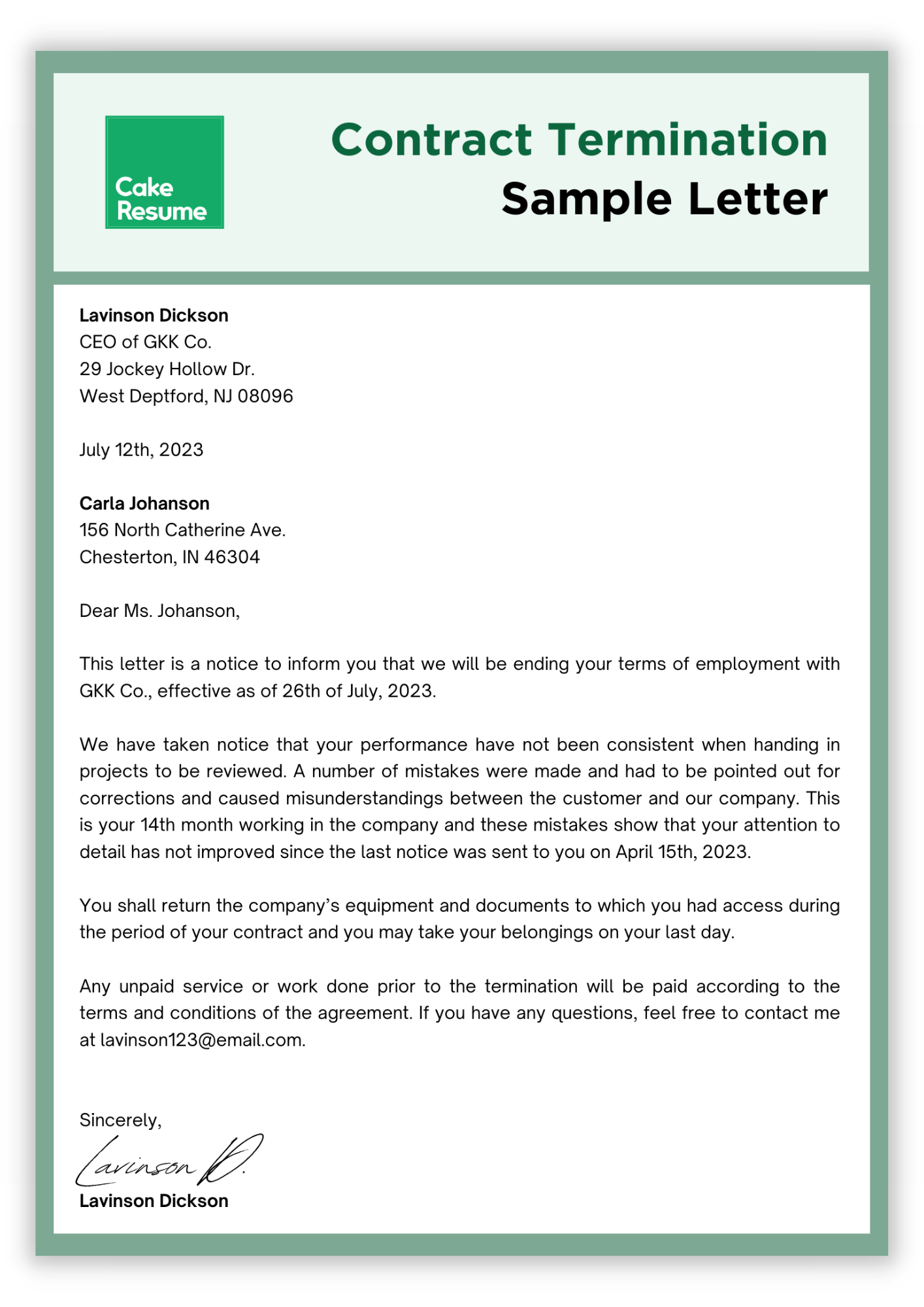 Independent Contractor Termination Agreement Template