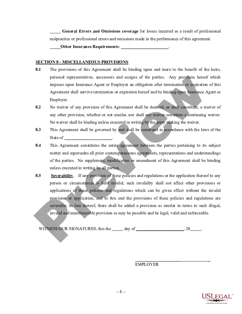 Independent Insurance Agent Agreement Template