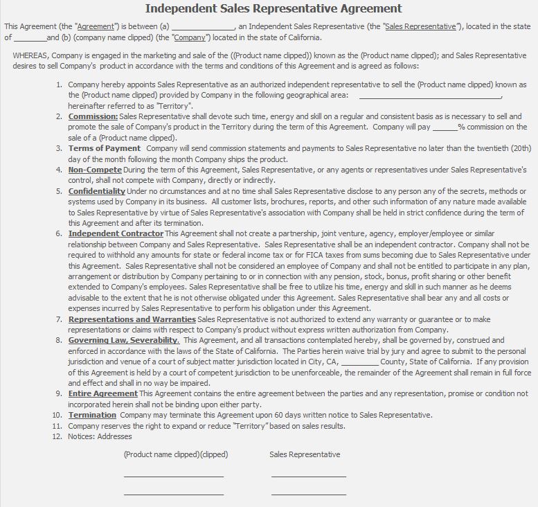 Independent Sales Rep Agreement Template