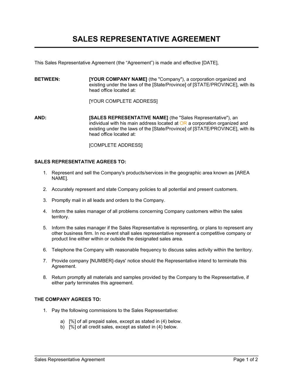 Independent Sales Representative Agreement Template