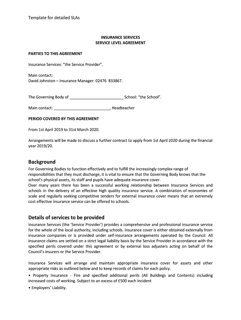 Insurance Broker Service Level Agreement Template