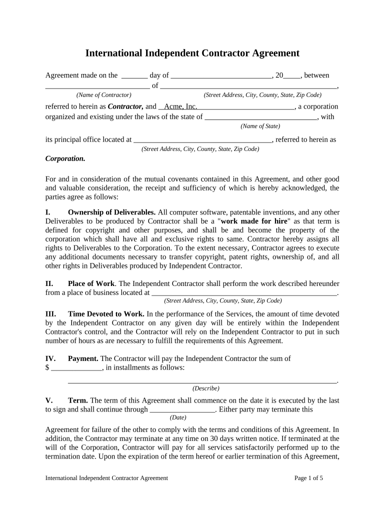 International Independent Contractor Agreement Template