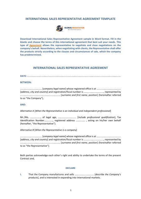 International Sales Representative Agreement Template