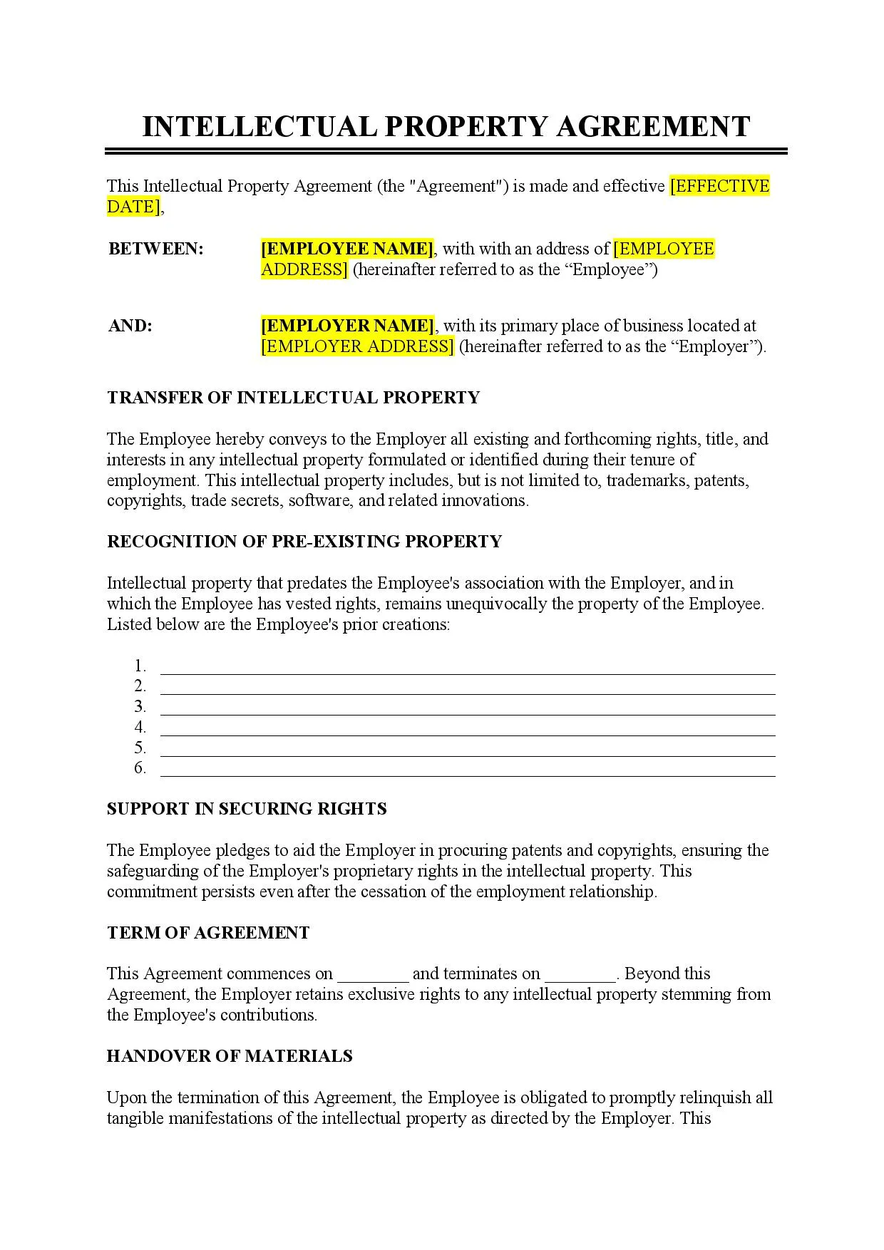 Joint IP Ownership Agreement Template