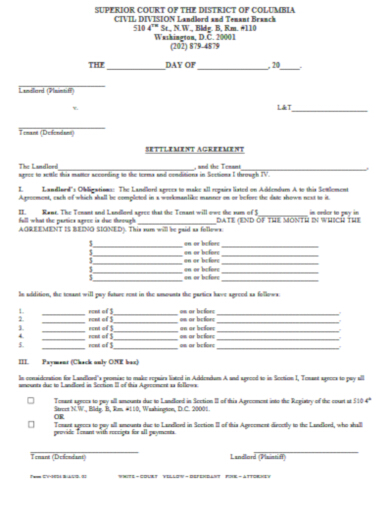 Landlord Tenant Settlement Agreement Template