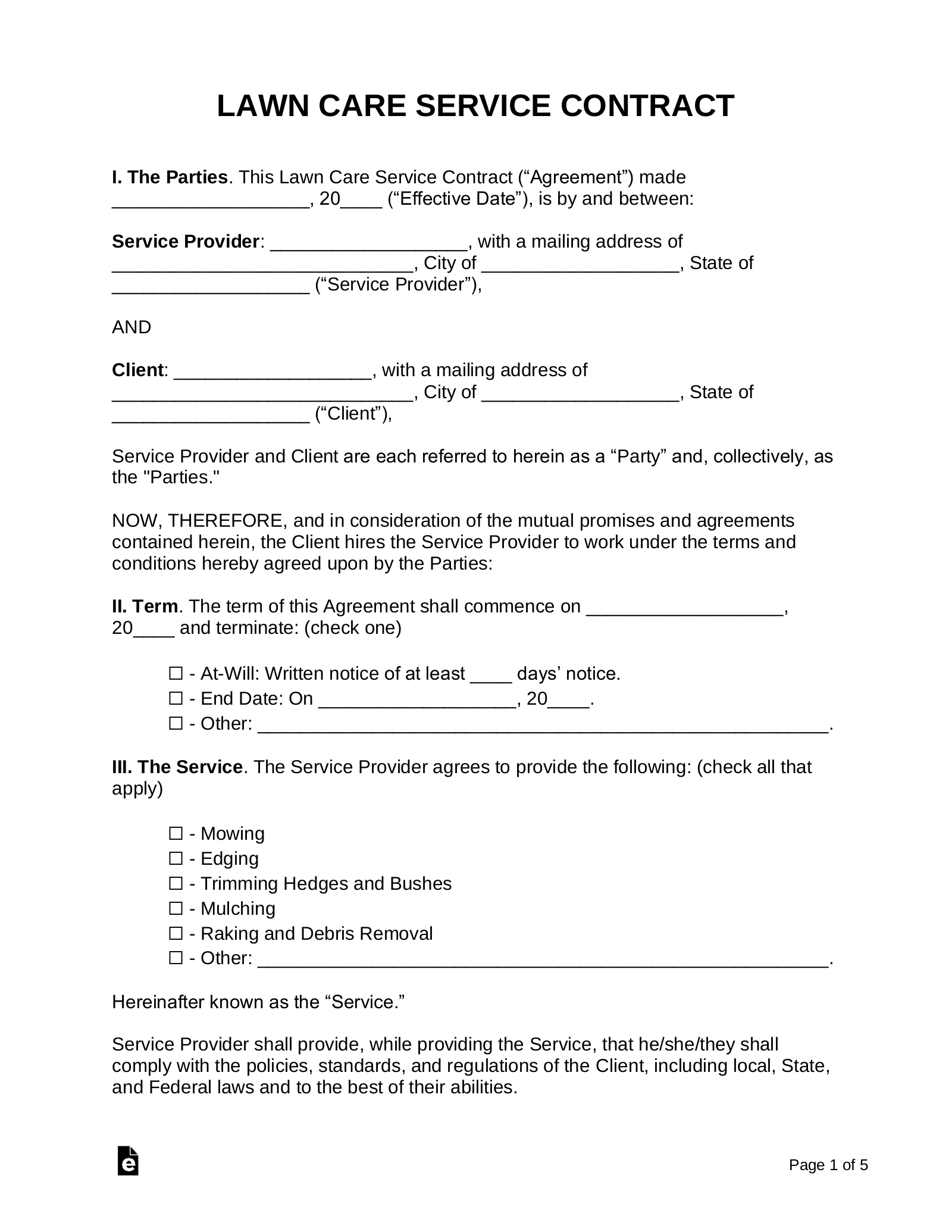 Lawn Mowing Service Agreement Template