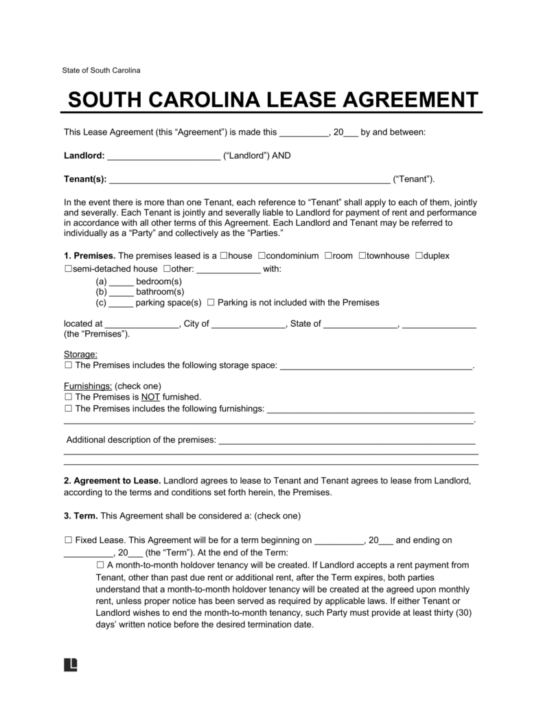 Lease Agreement Template South Carolina