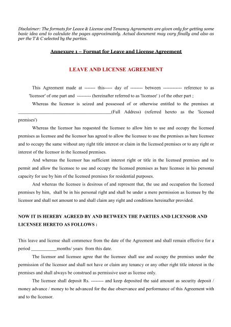 Leave and License Agreement Template