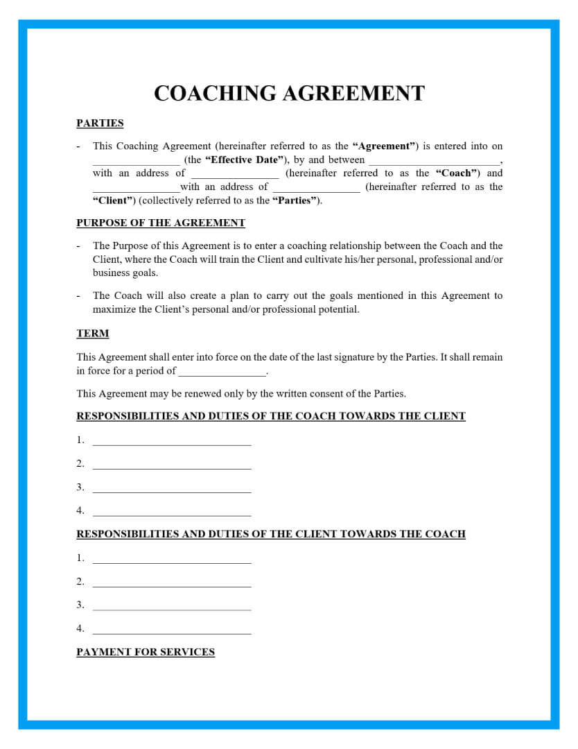 Life Coaching Payment Agreement Template