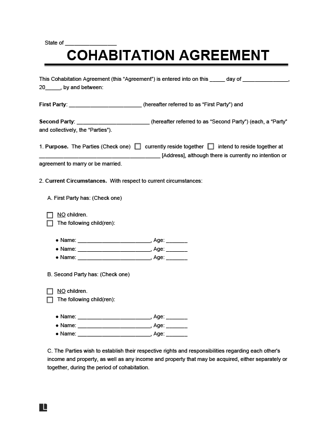 Living Together Agreement Simple Cohabitation Agreement Template