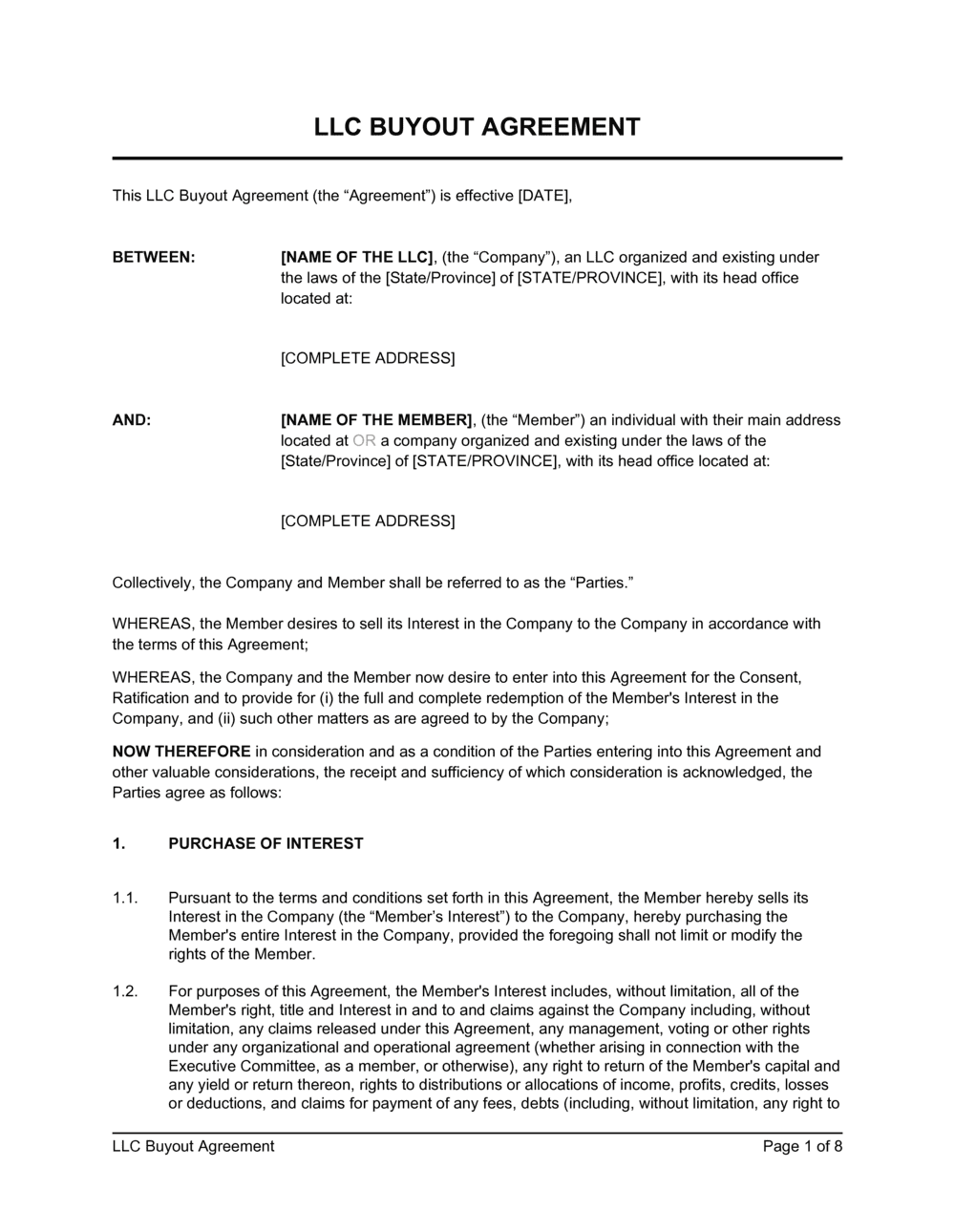 LLC Member Buyout Agreement Template