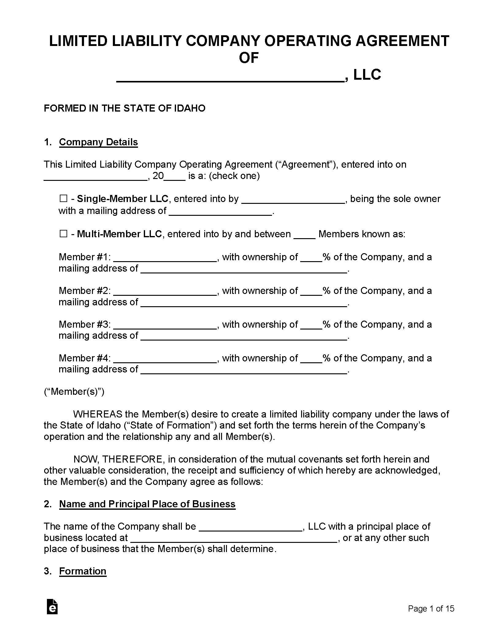 Llc Operating Agreement Template Idaho