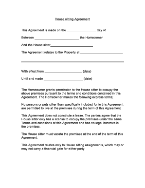Long Term House Sitting Agreement Template