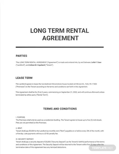 Long Term Rental Agreement Template